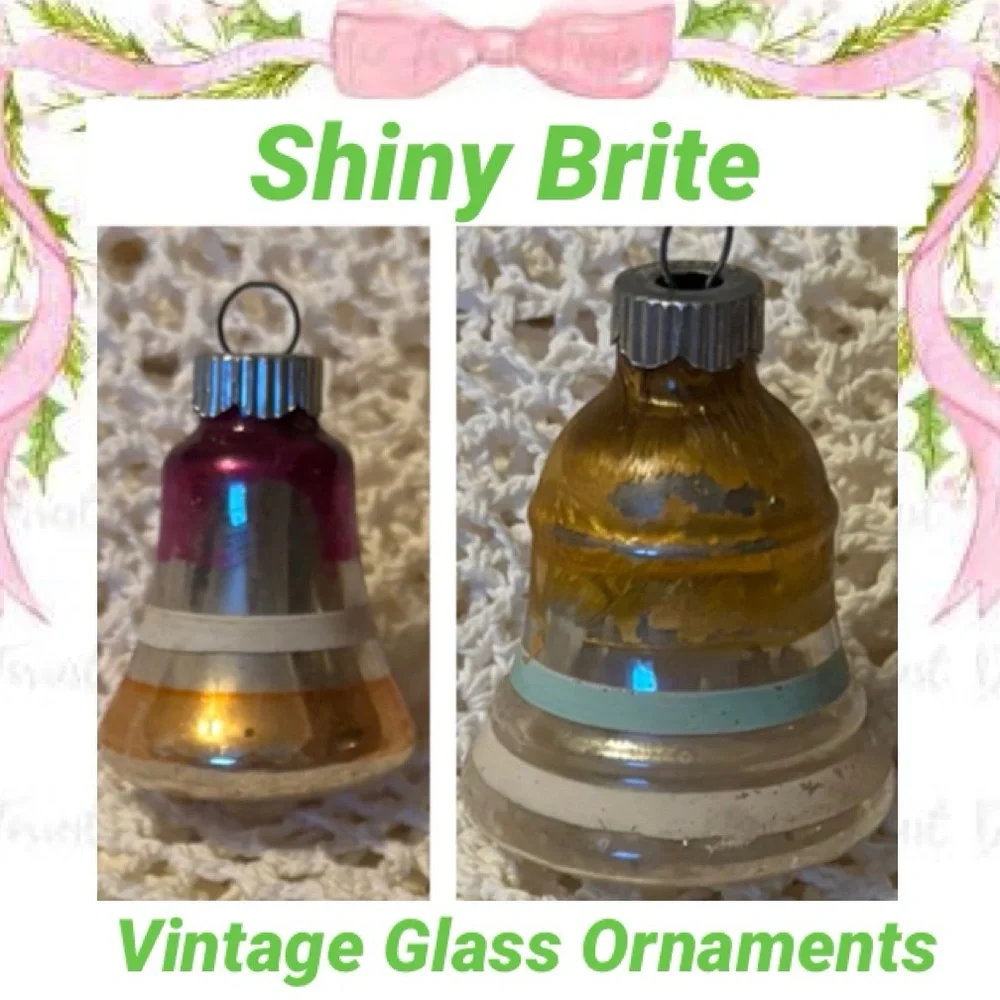 Vintage Bell Christmas Ornaments Shiny Brite Mercury Glass Antique MCM Red Gold